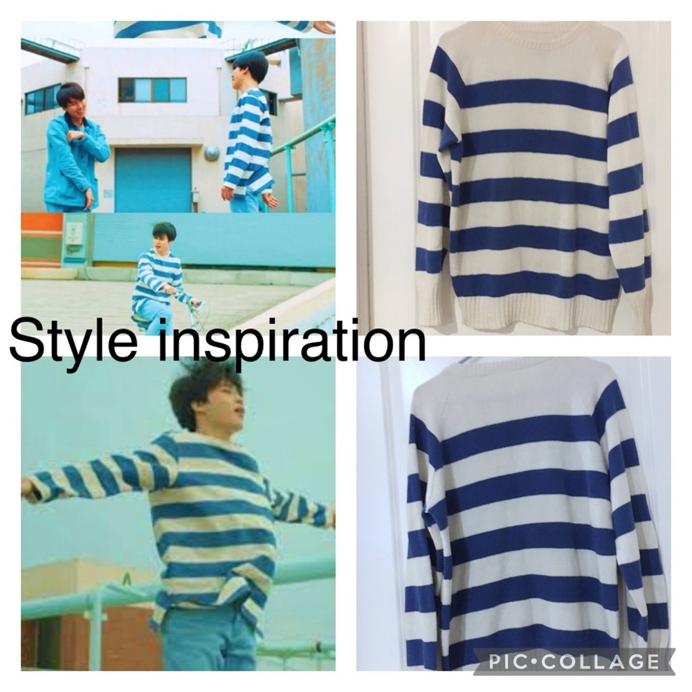 Vintage blue & white bold stripe sweater k pop BTS Jimin V